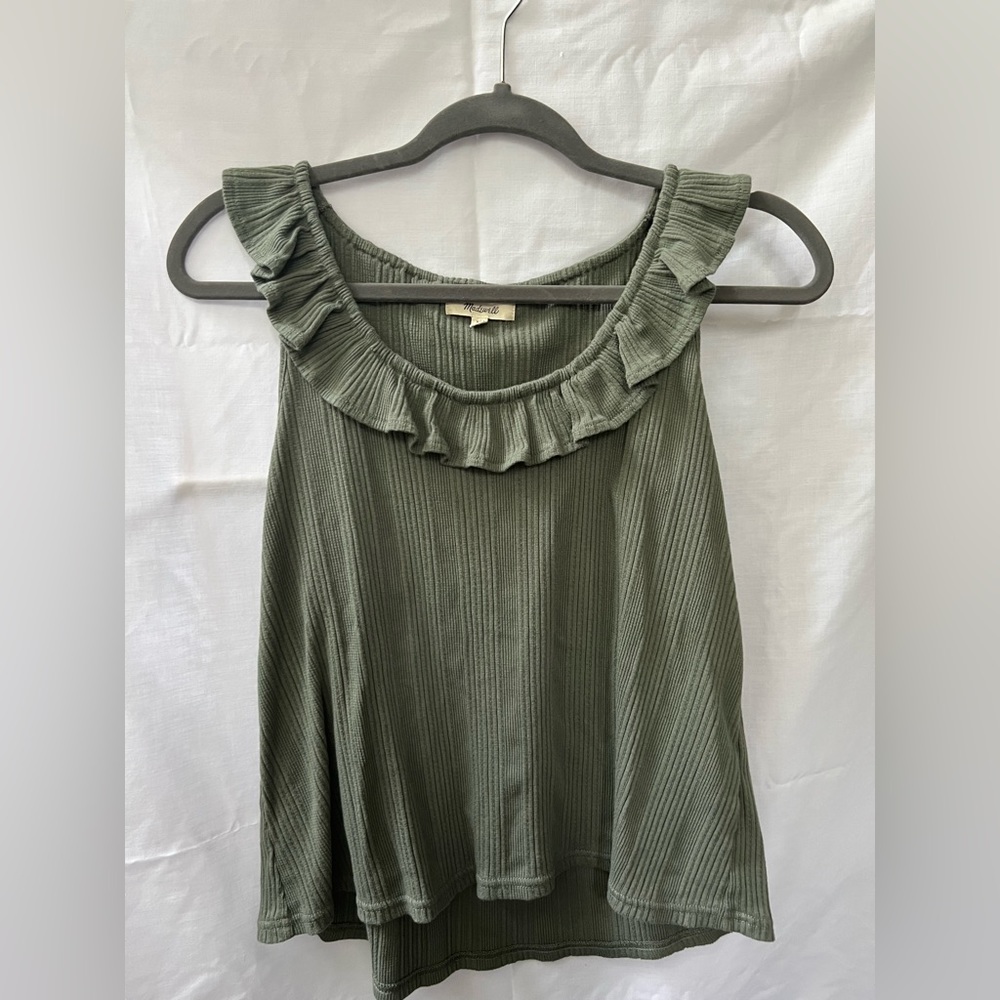 Madewell green ruffle tank